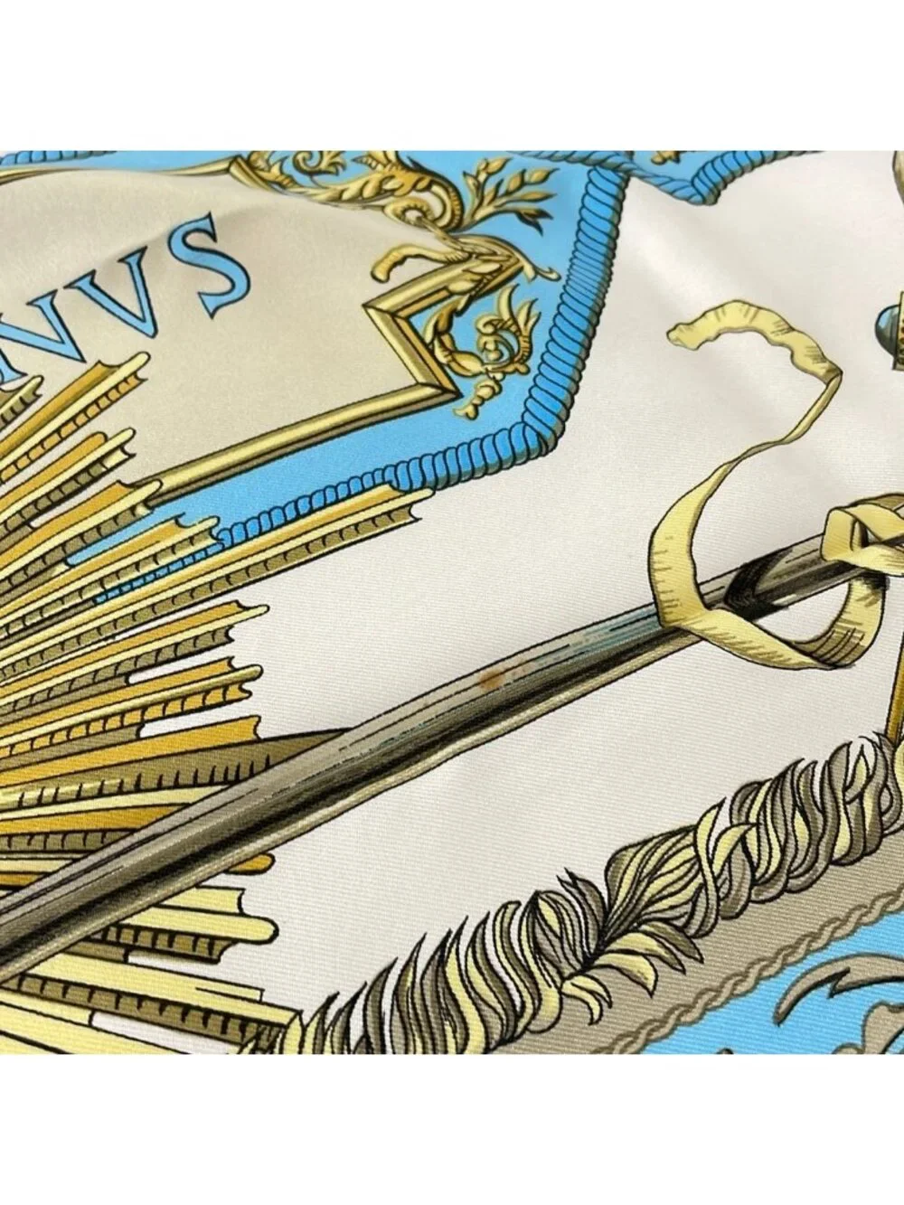 Hermes Scarf Carre 90 Light Blue Ivory Multi LV Dovicvs Magnvs Horse